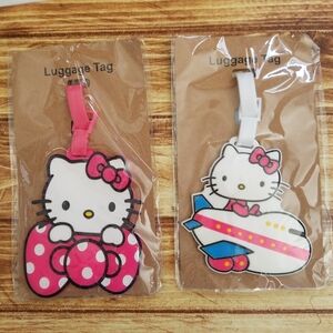 Hello Kitty Kids Luggage Tags in Pink, White and Blue Airplane Bow Sanrio